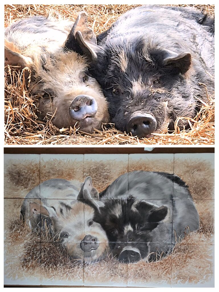 tegeltableau met varkens